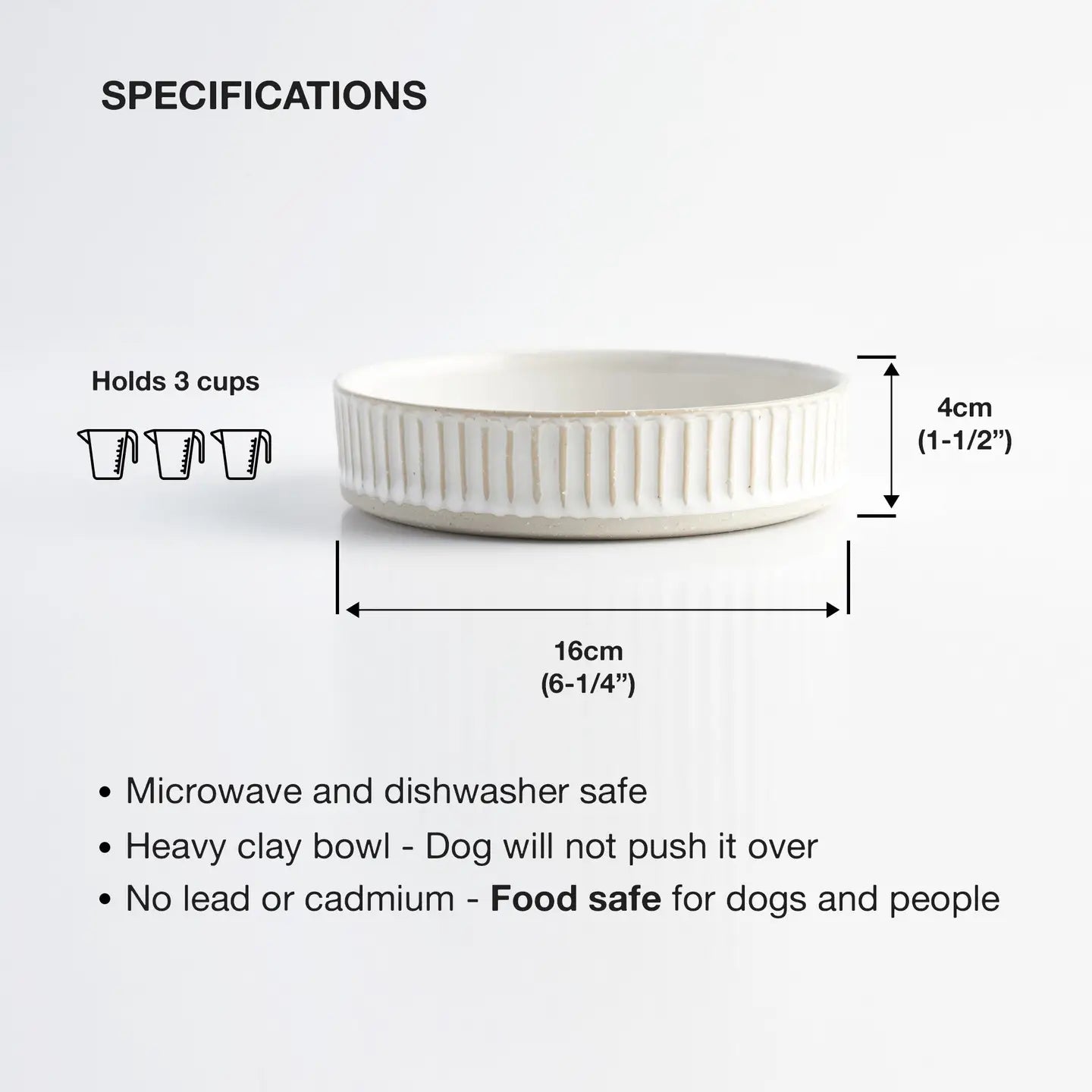 ANIMALS IN CHARGE DOG FOOD BOWL - WHITE SCALLOPED STONEWARE